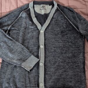 Bugatchi Charcoal Grey Cardigan Sweater V-Neck Knit